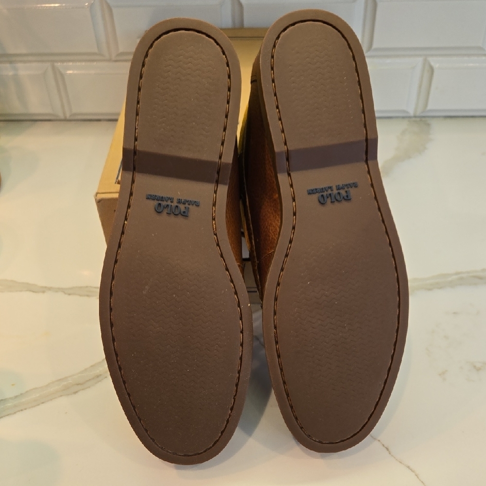 NEW IN BOX Polo by Ralph Lauren Tan Leather Brienne Boat Shoes - Picture 6 of 7